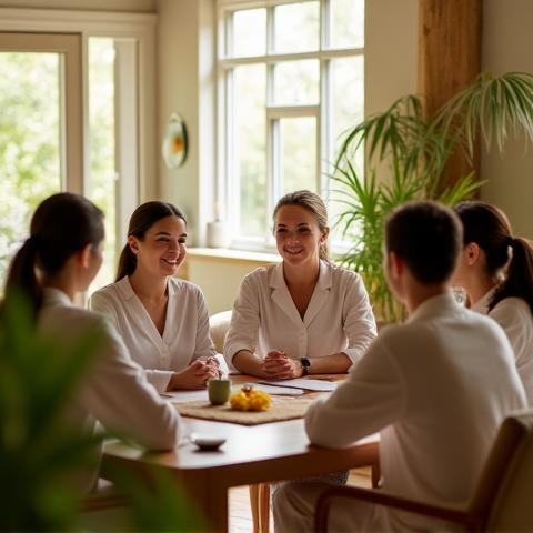Amara Wellness Spa टीम का मीटिंग, शांत इंटीरियर के साथ